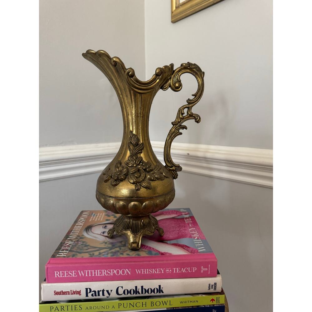 Vintage EALES 1779 Silverplated Ewer Pitcher Vase 11.5” Floral Footed Handle